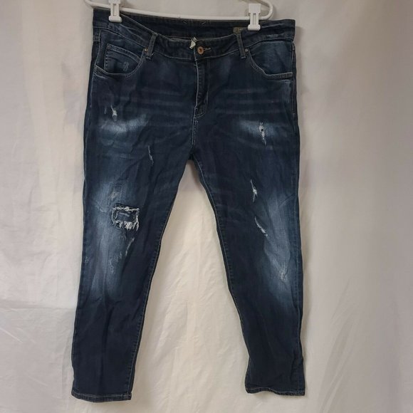 MNG Womens 14 Lonny Boyfriend Factory Distressed Slim Leg Denim Jeans 36x28 - Picture 8 of 11